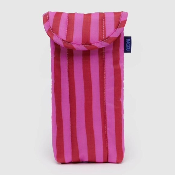 NWT Baggu Puffy Glasses Sleeve - Pink & Red Painted Stripe - Picture 1 of 2
